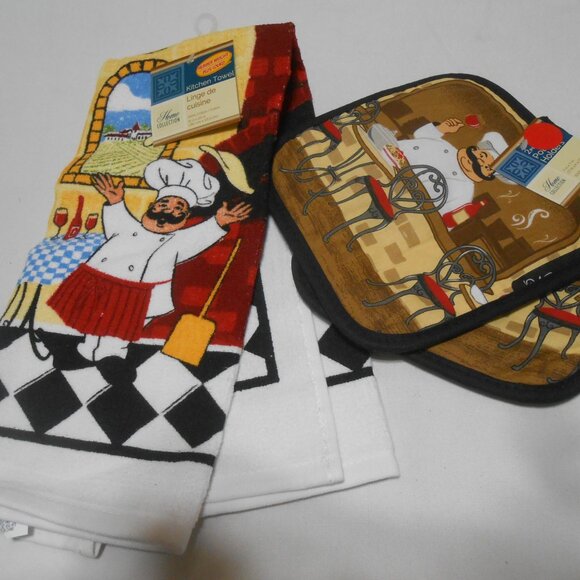 HOME COLLECTION NEW LOT "FAT ITALIAN CHEF DESIGN" KITCHEN TOWEL & POT HOLDERS 🎁 - Picture 8 of 9